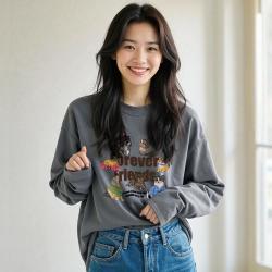 真维斯 Z+ 秋季女款韩里韩气设计感创意小狗印花纯棉长袖T恤宽松百搭上衣