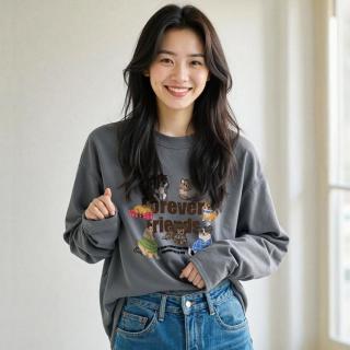 真维斯 Z+ 秋季女款韩里韩气设计感创意小狗印花纯棉长袖T恤宽松百搭上衣