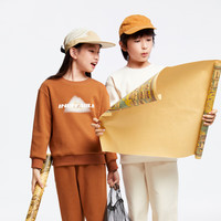 安奈儿 童装男童女童圆领卫衣套装冬户外休闲加绒保暖印花 琥珀棕 160 cm