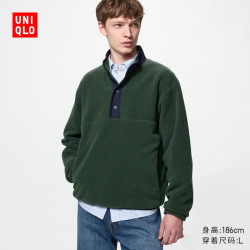 优衣库 摇粒绒纽扣半开领套头衫/长袖男装女装487929 58 深绿色 L