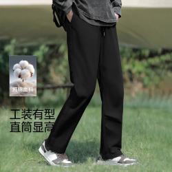 森马 秋季宽松工装裤简约通勤纯色松紧腰纯棉休闲长裤男
