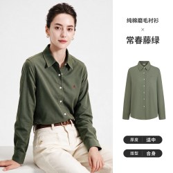 navigare 小帆船白色纯棉磨毛长袖衬衫女士2026秋季翻领休闲衬衣