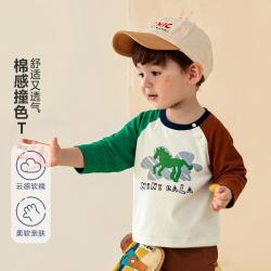迷你巴拉 男女童宝宝柔软不易变形撞色插肩袖户外印花长袖T恤
