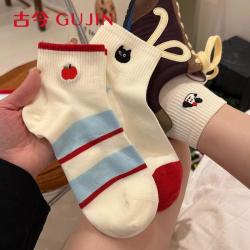 古今 可爱白色夏季薄款袜子短女士运动风韩国无骨低帮吸汗透气少女