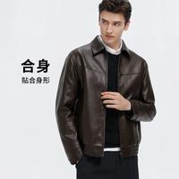 navigare 意大利小帆船 秋季静奢风翻领飞行服茄克PU皮衣男士夹克外套