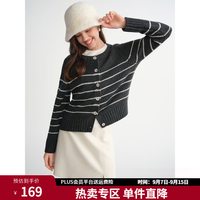独束 大码女装彩点纱撞色条纹针织开衫2025冬多色针织 烟熏灰 L （尺码：2）