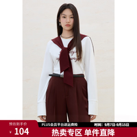 独束 大码女装披肩宽松字母印花长袖T恤2025春季通勤时尚百搭上衣 云朵白（实际大货红色披肩） XL (尺码：3)