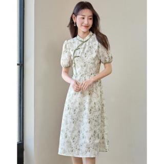 熙世界sllsky 熙世界 新中式改良旗袍连衣裙女夏款国风盘扣碎花雪纺裙子