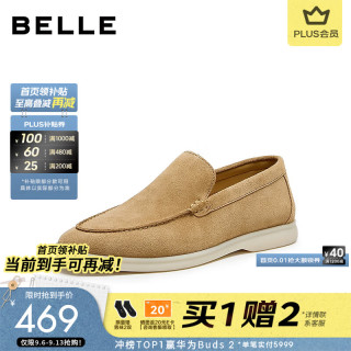 百丽 一脚蹬休闲商务鞋男士2026秋季新款复古老钱风乐福鞋A2528CM6 卡其色 40 (250mm)