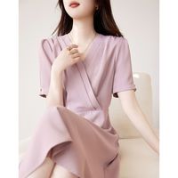 百亿补贴：德玛纳 夏季v领短袖优雅连衣裙女中长款