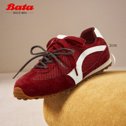 Bata 专利抗菌软弹休闲鞋男2026春秋商场新款百搭通勤德训运动鞋 红白