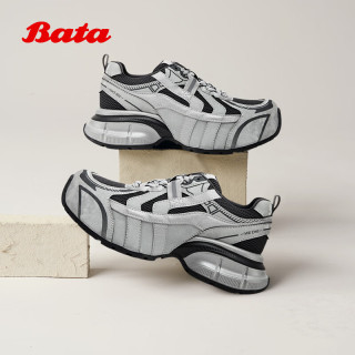 Bata 专利抗菌软弹老爹鞋女2026春商场新款时尚百搭舒适厚底休闲鞋 灰蓝 38