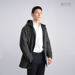 单导 动态C80中长款连帽棉服商务防泼溅动态保暖防风抗静电外套 黑灰色 3XL
