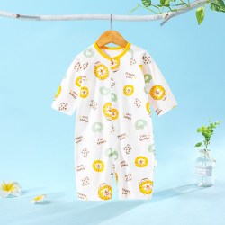 木木屋 26夏季薄款纯棉卡通连身衣婴儿长袖可爱开襟爬服软糯亲肤舒适透气
