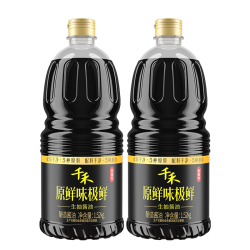千禾 原鲜味极鲜生抽酱油1.52kg*2瓶添加粮食酿造调味料官方旗舰