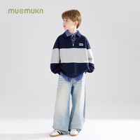 MUCMUKN 学院风半拉链撞色polo翻领卫衣叠穿男童秋新 藏青色 110 cm