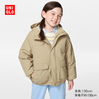 优衣库 童装男童女童休闲连帽棉服488755 32 深米色 140