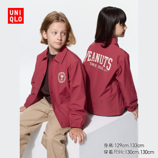 优衣库 PEANUTS联名 休闲教练夹克 珊瑚红色 130