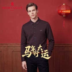 梦特娇 [100%黄金羊毛]梦特娇男士本命年衬衫秋冬翻领针织弹力衬衣保暖J