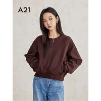 A21 纯色圆领宽松短款女士卫衣