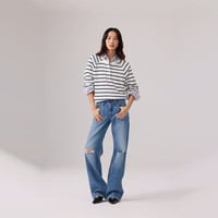 Levi's 26年秋季新款女士美式复古休闲条纹针织衫毛衣 黑白条纹 S