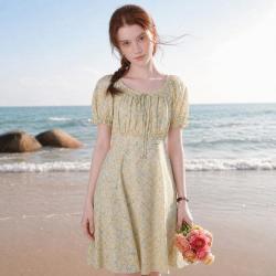 TEENIE WEENIE 小熊夏季款方领碎花连衣裙印花裙气质高腰女装