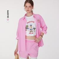TEENIE WEENIE 小熊女装衬衫夏休闲青夏活力宽松舒适时尚腰带款上衣