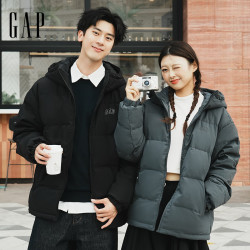 Gap 男女装logo宽松连帽泡芙羽绒服