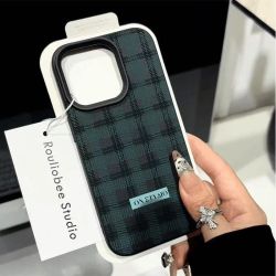 C 【真液态硅胶|亲肤不粘手】青蓝格纹适用iPhone16plus苹果15promax荔枝纹14手机壳13苹果12/x