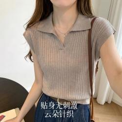 雅鹿 polo衫女式针织t恤夏季薄款短袖上衣翻领纯色针织衫女士夏装