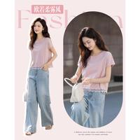 德玛纳 夏季180G棉氨圆领打底衫蕾丝小个子女式t恤