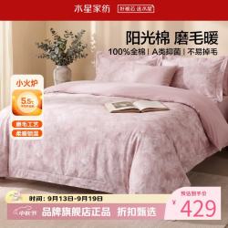 水星家纺 A类抑菌全棉磨毛四件套纯棉秋冬保暖床单枕套被罩套件 花园·雾屿磨毛四件套1.2米床