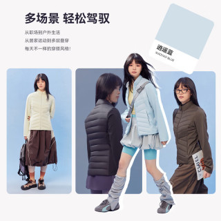 雪中飞 女士短款拼接收腰轻薄羽绒服 逍遥蓝 XS/155/80A