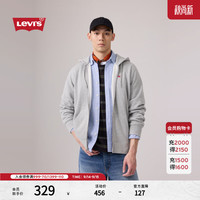 Levi's 男士美式时尚休闲拉链LOGO刺绣连帽薄绒灰色开衫卫衣 灰色 L