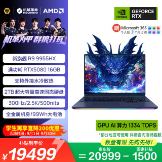 机械革命 苍龙16 Ultra R9-9955HX RTX5080 32GB+2TB 2.5K 300Hz 笔记本电脑