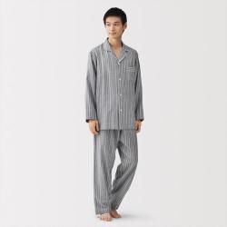 無印良品 MUJI 无印良品 男式 无侧缝双层纱织长袖睡衣 家居服套装秋季纯棉