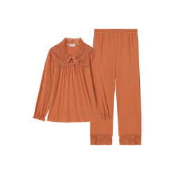 曼妮芬 蕾丝拼接宫廷风家居服套装 秋橙色 L (165)