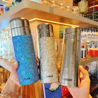 TIGER虎牌 纯钛材质 茶水分离 冰花银 500ml 保温杯