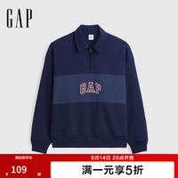 Gap 男女装2026秋新品logo刺绣撞色宽松polo领卫衣美版000911585 海军蓝 S 美码 M亚洲码175/92A