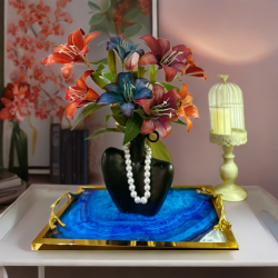 设计师款轻奢3D百合花仿真花假花客厅餐桌花瓶插花装饰品花摆件