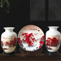 飞赫新中式冬瓜瓶挂盘套装摆件景德镇陶瓷装饰盘鸿运当头赏盘花瓶