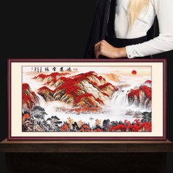 中式客厅山水国画装饰画办公室挂画鸿运当头旭日东升万里长城壁画