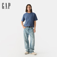 Gap 725619 纯棉纯色胶印logo 深蓝色 2XL 男士T恤