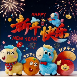 5D可爱小马绒质感静电贴装饰橱窗玻璃新家装饰过年布置新年