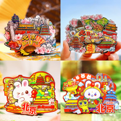 中国原创旅游冰箱贴首都城市纪念品国潮木质磁力铁冰箱贴