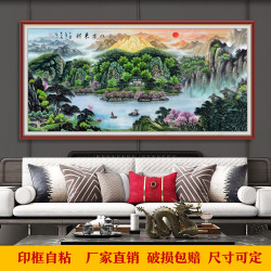 槐乡 八方来财国画客厅办公室靠山聚宝盆装饰壁画山水画背景墙鸿运当头