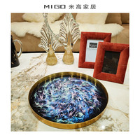 全铜手绘流彩画 文艺复古轻奢黄铜托盘铜托盘