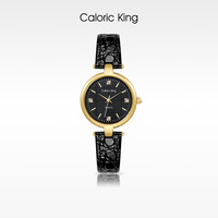 Caloric King经典时尚复古黑金女士腕表