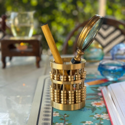 Create For Life 奇居视频.黄铜可拨动算盘笔筒轻奢高档书房餐厅储物收纳摆件