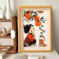 柿柿如意国风装饰画卡通中式相框客厅装饰画玄关摆台相框国潮挂画